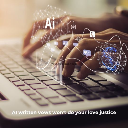 Hands on keyboard -
person using Artificial Intelligence Tools to
write wedding vows
