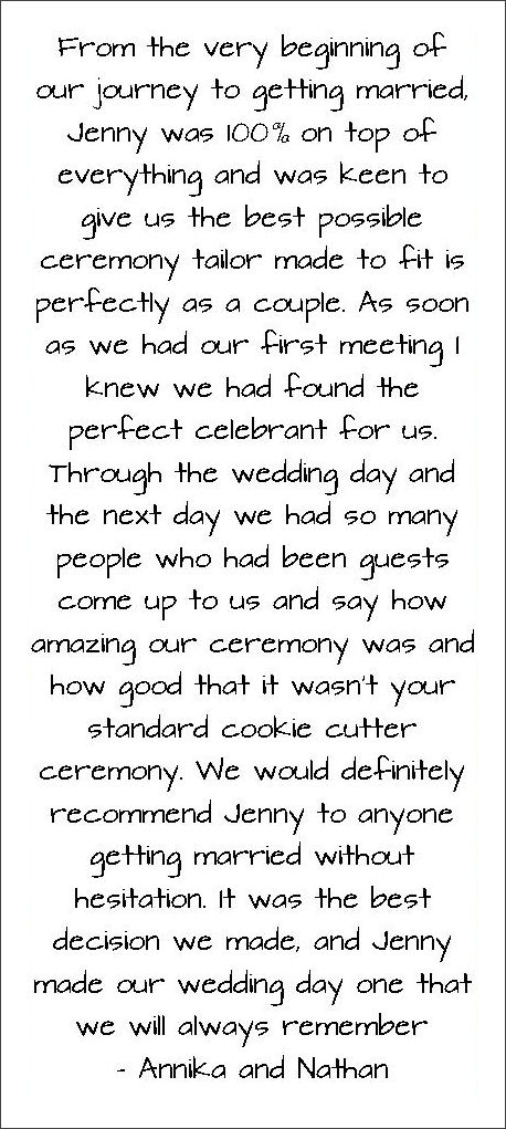 Review of Jennifer Cram, Brisbane Marriage
                  Celebrant