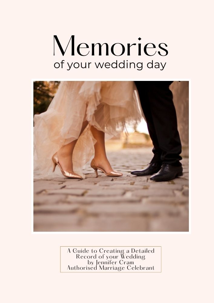 Their Story. Cover of the book by
Jennifer Cram, Marriage Celebrant. Two silver
wedding rings on blue ribbon