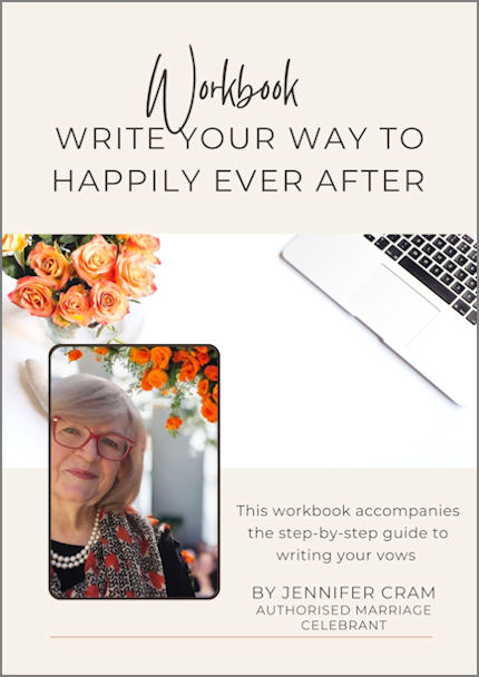 Cover of the
workbook that accompanies Write your Way to Happily
Ever After: The Easy As Guide to Writing Vows by
Jennifer Cram